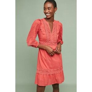 Anthropologie Josephine Embroidered Midi Dress by Akemi + Kin XSmall Coral